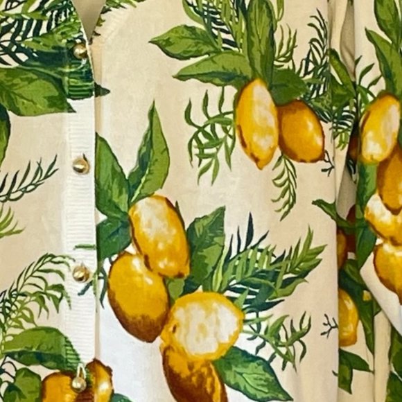 Talbots Lemon Print Cardigan Sweater with Brass Tone Buttons V-Neck Long Sleeve - Picture 4 of 7